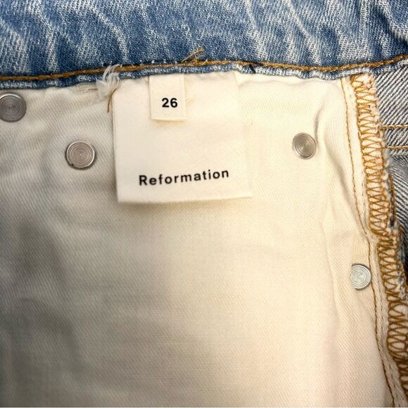 Reformation Skye Distressed Bermuda Jean Denim Shorts - Picture 6 of 8
